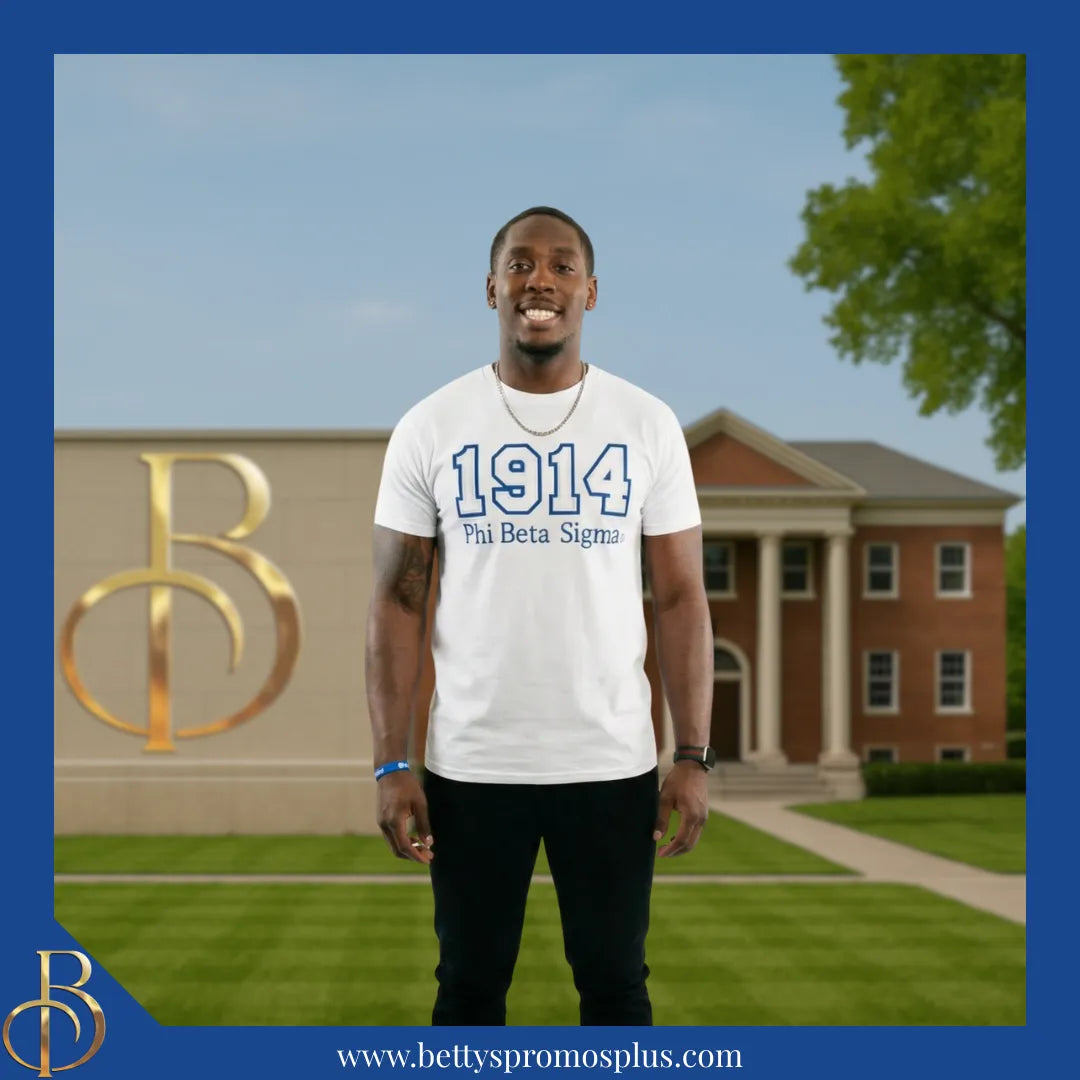 Phi Beta Sigma 1914 ΦΒΣ Script Double Stitched Appliqué Embroidered Line T-Shirt-Phi Beta Sigma Paraphernalia-Phi Beta Sigma T-Shirts-Betty's Promos Plus