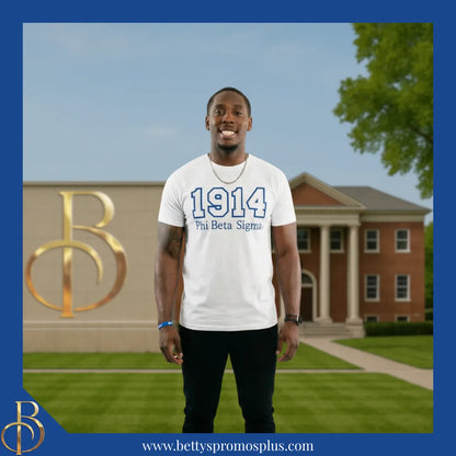 Phi Beta Sigma 1914 ΦΒΣ Script Double Stitched Appliqué Embroidered Line T-Shirt-Phi Beta Sigma Paraphernalia-Phi Beta Sigma T-Shirts-Betty's Promos Plus