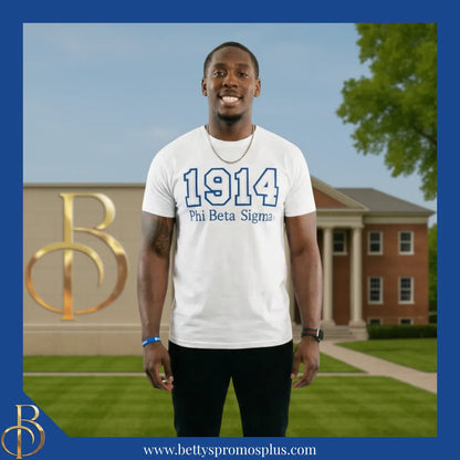 Phi Beta Sigma 1914 ΦΒΣ Script Double Stitched Appliqué Embroidered Line T-Shirt-Phi Beta Sigma Paraphernalia-Phi Beta Sigma T-Shirts-Betty's Promos Plus