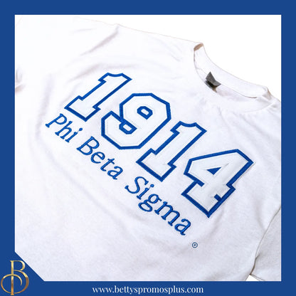Phi Beta Sigma 1914 ΦΒΣ Script Double Stitched Appliqué Embroidered Line T-Shirt-Phi Beta Sigma Paraphernalia-Phi Beta Sigma T-Shirts-Betty's Promos Plus