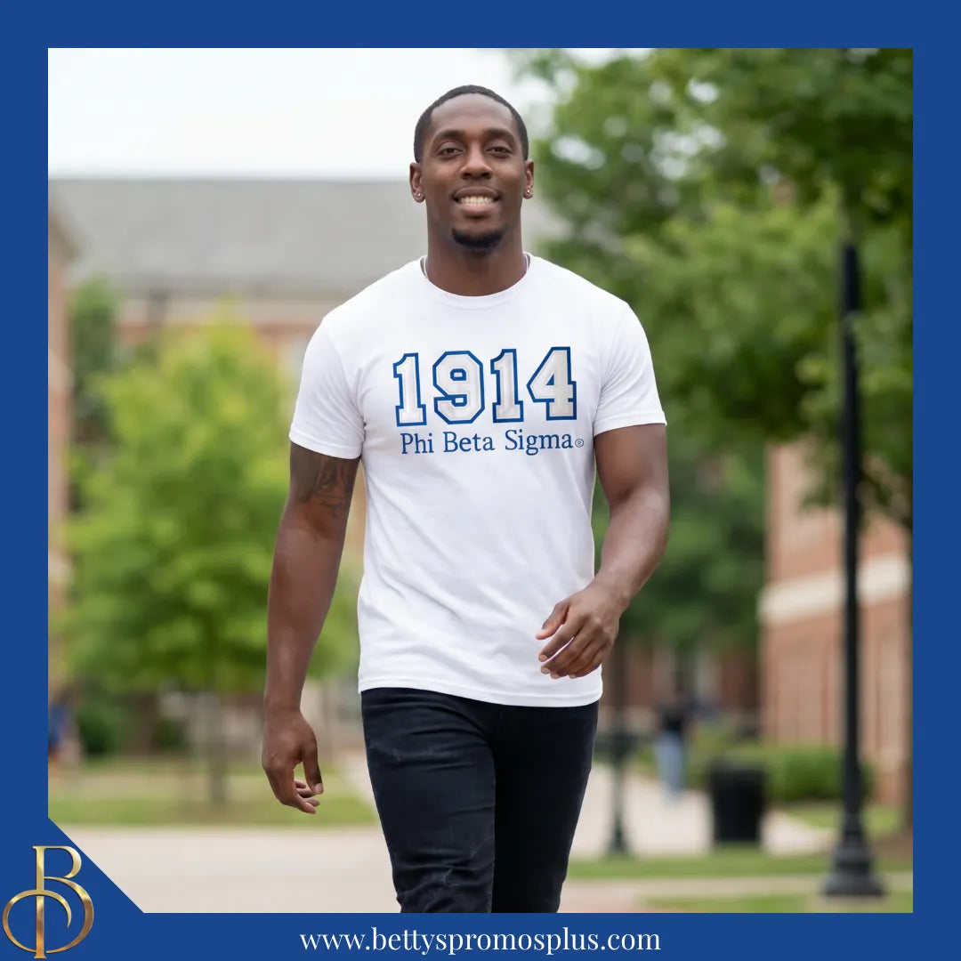 Phi Beta Sigma 1914 ΦΒΣ Script Double Stitched Appliqué Embroidered Line T-Shirt-Phi Beta Sigma Paraphernalia-Phi Beta Sigma T-Shirts-Betty's Promos Plus