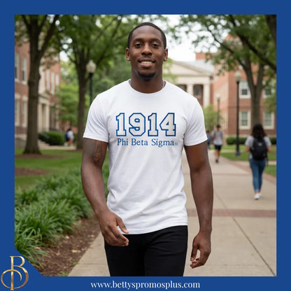 Phi Beta Sigma 1914 ΦΒΣ Script Double Stitched Appliqué Embroidered Line T-Shirt-Phi Beta Sigma Paraphernalia-Phi Beta Sigma T-Shirts-Betty's Promos Plus