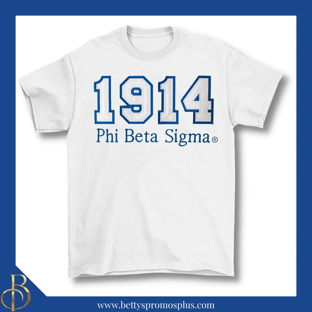 Phi Beta Sigma 1914 ΦΒΣ Script Double Stitched Appliqué Embroidered Line T-Shirt-White-Small-Phi Beta Sigma Paraphernalia-Phi Beta Sigma T-Shirts-Betty's Promos Plus