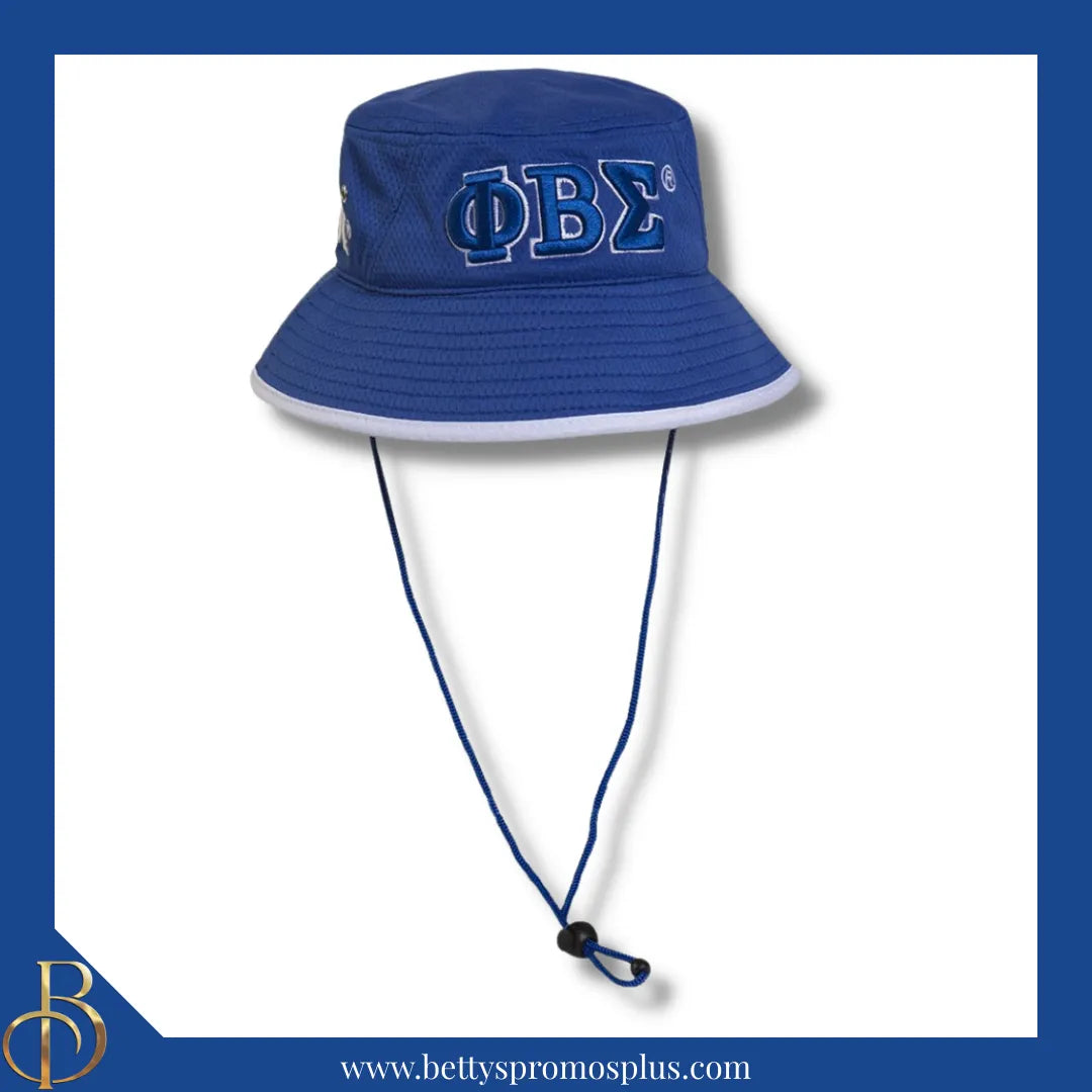 Phi Beta Sigma Mesh Flex Fit ΦΒΣ Greek Letters Embroidered Bucket Hat with Drawstring-Blue-Phi Beta Sigma Paraphernalia-Phi Beta Sigma Hats-Betty's Promos Plus