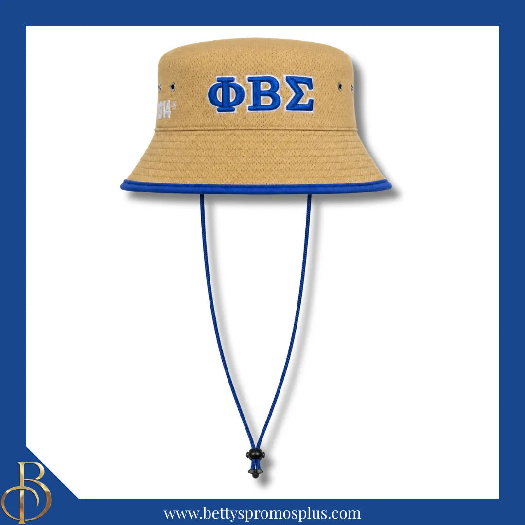 Phi Beta Sigma Mesh Flex Fit ΦΒΣ Greek Letters Embroidered Bucket Hat with Drawstring-Khaki-Phi Beta Sigma Paraphernalia-Phi Beta Sigma Hats-Betty's Promos Plus