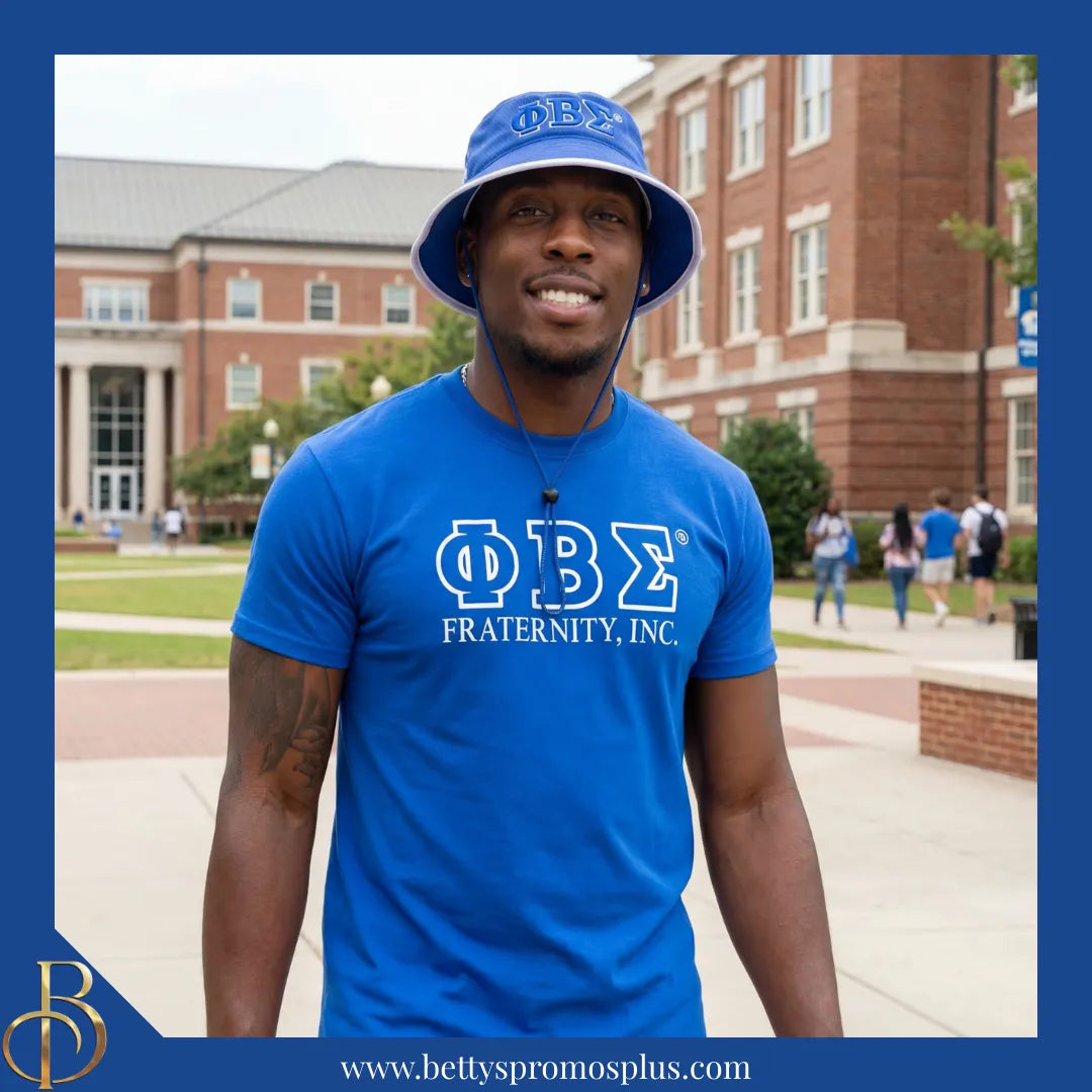 Phi Beta Sigma Mesh Flex Fit ΦΒΣ Greek Letters Embroidered Bucket Hat with Drawstring-Phi Beta Sigma Paraphernalia-Phi Beta Sigma Hats-Betty's Promos Plus