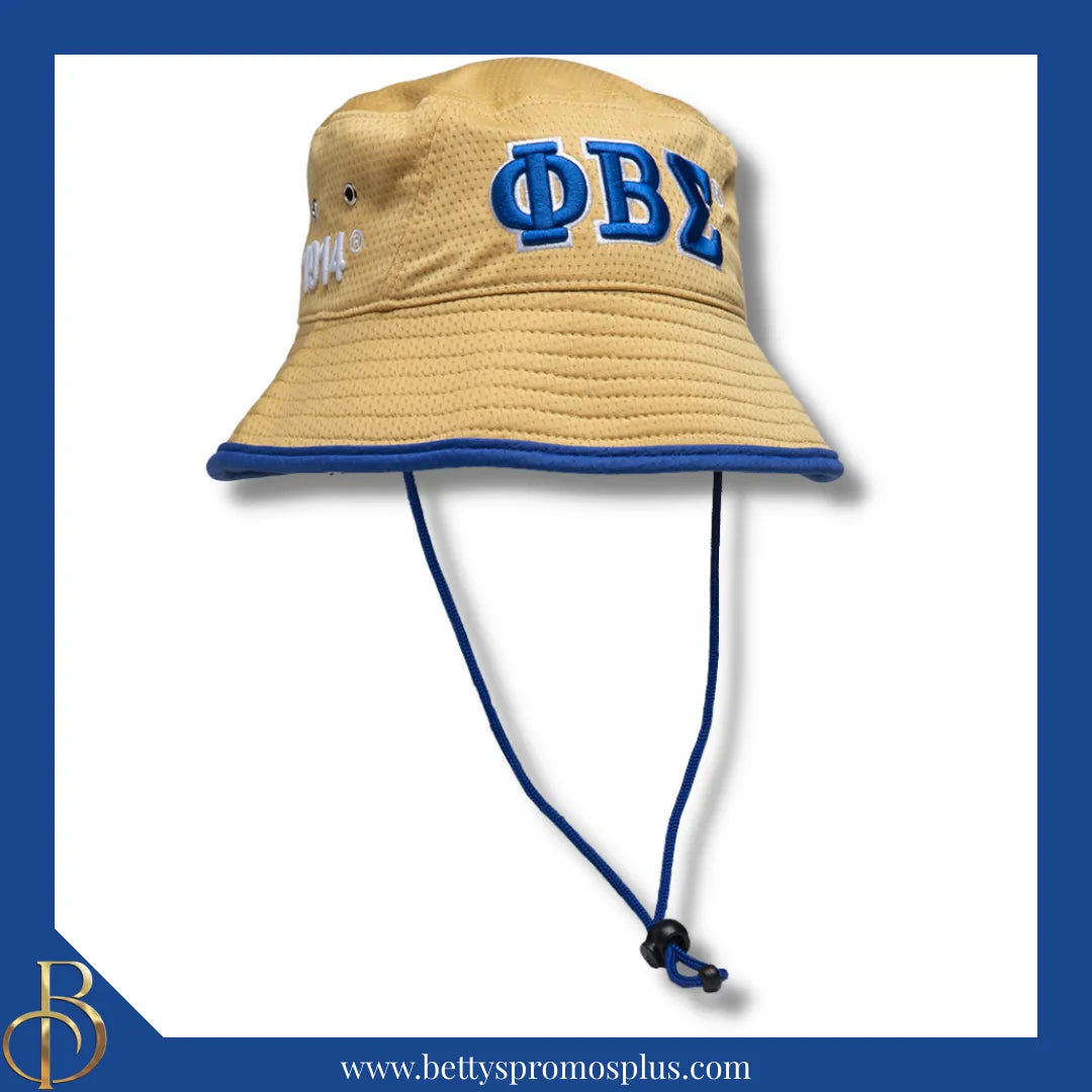 Phi Beta Sigma Mesh Flex Fit ΦΒΣ Greek Letters Embroidered Bucket Hat with Drawstring-Phi Beta Sigma Paraphernalia-Phi Beta Sigma Hats-Betty's Promos Plus