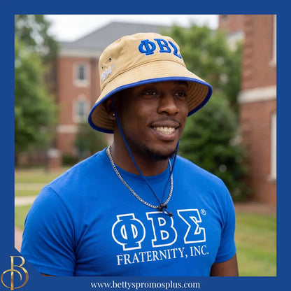 Phi Beta Sigma Mesh Flex Fit ΦΒΣ Greek Letters Embroidered Bucket Hat with Drawstring-Phi Beta Sigma Paraphernalia-Phi Beta Sigma Hats-Betty's Promos Plus