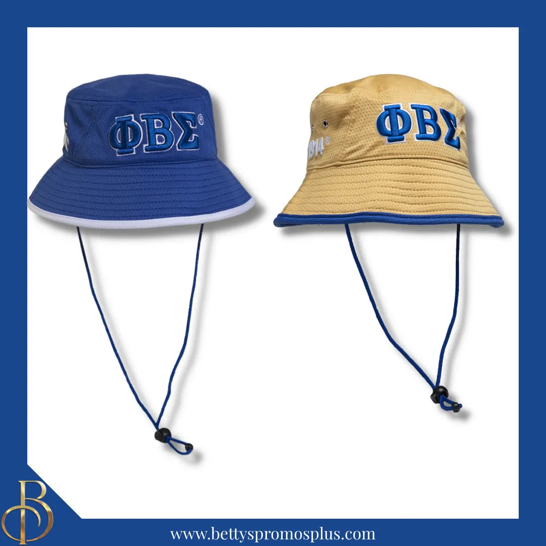 Phi Beta Sigma Mesh Flex Fit ΦΒΣ Greek Letters Embroidered Bucket Hat with Drawstring-Phi Beta Sigma Paraphernalia-Phi Beta Sigma Hats-Betty's Promos Plus