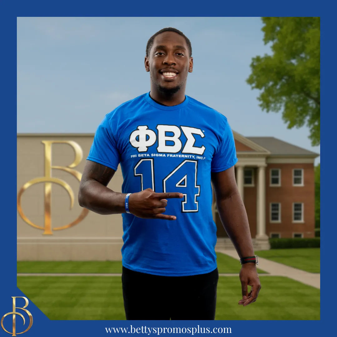 Phi Beta Sigma ΦΒΣ 14 Screen Printed T-Shirt-Phi Beta Sigma Paraphernalia-Phi Beta Sigma T-Shirts-Betty's Promos Plus