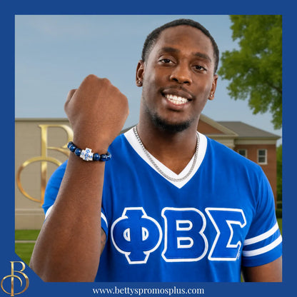 Phi Beta Sigma ΦΒΣ 1914 Blue Marbled Beaded Bracelet-Phi Beta Sigma Paraphernalia-Phi Beta Sigma Bracelet-Betty's Promos Plus