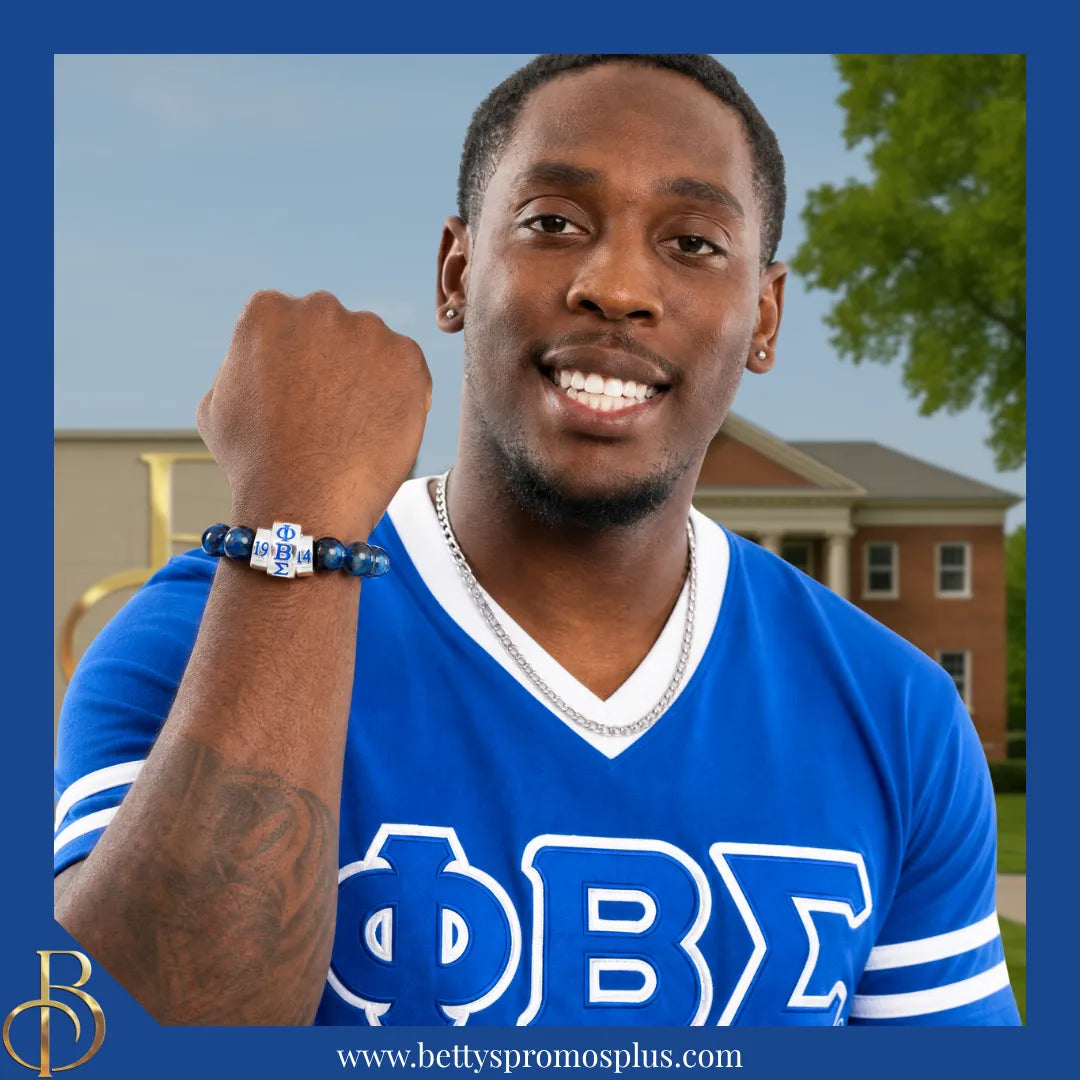 Phi Beta Sigma ΦΒΣ 1914 Blue Marbled Beaded Bracelet-Phi Beta Sigma Paraphernalia-Phi Beta Sigma Bracelet-Betty's Promos Plus