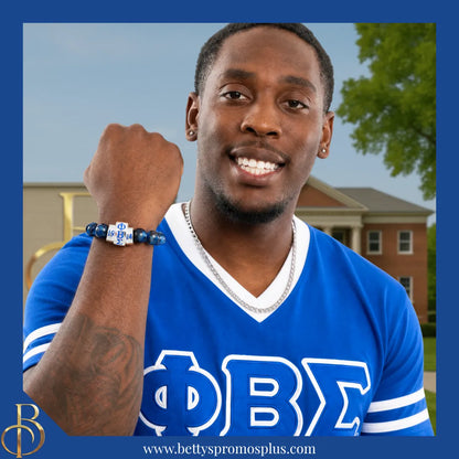 Phi Beta Sigma ΦΒΣ 1914 Blue Marbled Beaded Bracelet-Phi Beta Sigma Paraphernalia-Phi Beta Sigma Bracelet-Betty's Promos Plus
