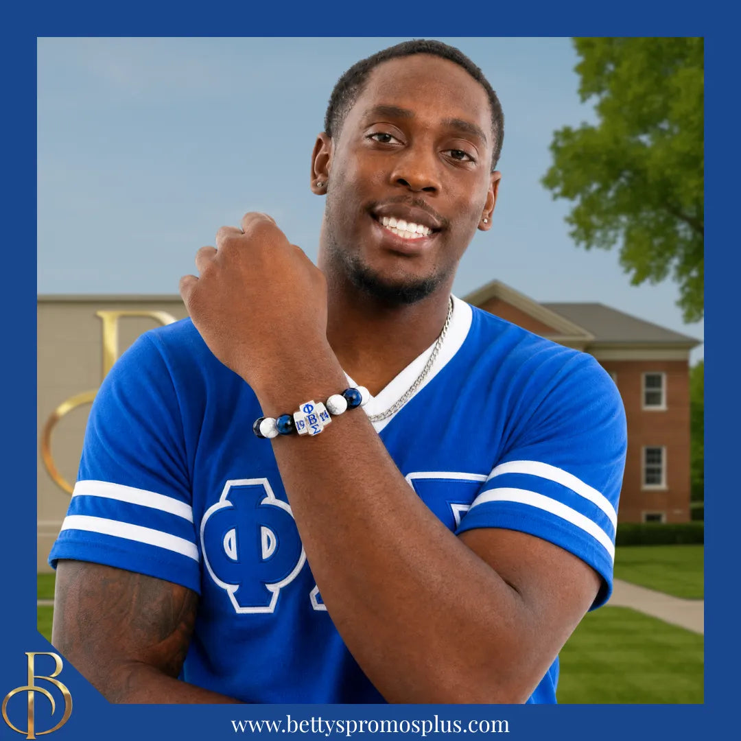 Phi Beta Sigma ΦΒΣ 1914 Blue & White Marbled Beaded Bracelet-Phi Beta Sigma Paraphernalia-Phi Beta Sigma Bracelet-Betty's Promos Plus
