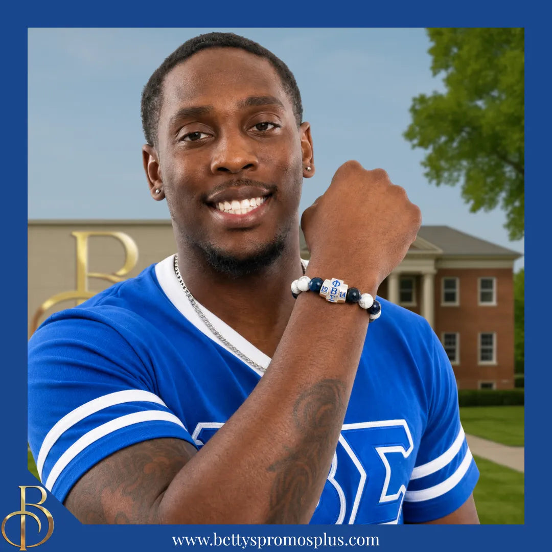 Phi Beta Sigma ΦΒΣ 1914 Blue & White Marbled Beaded Bracelet-Phi Beta Sigma Paraphernalia-Phi Beta Sigma Bracelet-Betty's Promos Plus