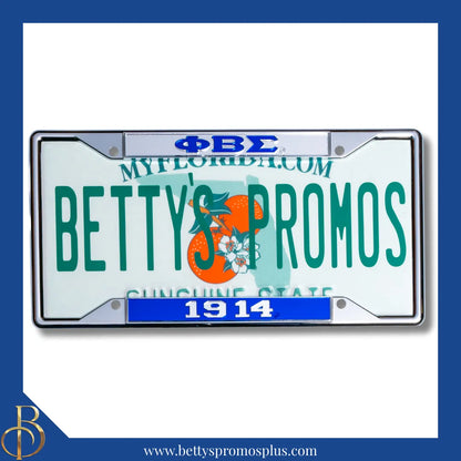 Phi Beta Sigma ΦΒΣ 1914 Chrome Laser Engraved Mirrored Acrylic Auto Tag License Plate Frame-Blue Bottom-Phi Beta Sigma Paraphernalia-Phi Beta Sigma Auto Tag Frame-Betty's Promos Plus