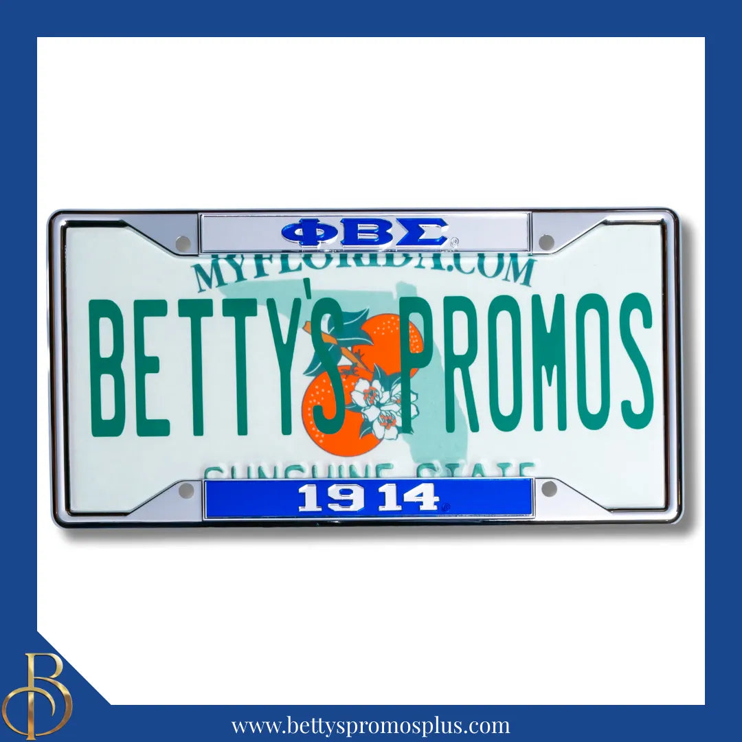Phi Beta Sigma ΦΒΣ 1914 Chrome Laser Engraved Mirrored Acrylic Auto Tag License Plate Frame-Phi Beta Sigma Paraphernalia-Phi Beta Sigma Auto Tag Frame-Betty's Promos Plus