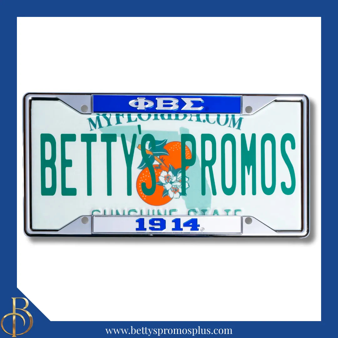 Phi Beta Sigma ΦΒΣ 1914 Chrome Laser Engraved Mirrored Acrylic Auto Tag License Plate Frame-Phi Beta Sigma Paraphernalia-Phi Beta Sigma Auto Tag Frame-Betty's Promos Plus