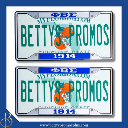Phi Beta Sigma ΦΒΣ 1914 Chrome Laser Engraved Mirrored Acrylic Auto Tag License Plate Frame-Phi Beta Sigma Paraphernalia-Phi Beta Sigma Auto Tag Frame-Betty's Promos Plus