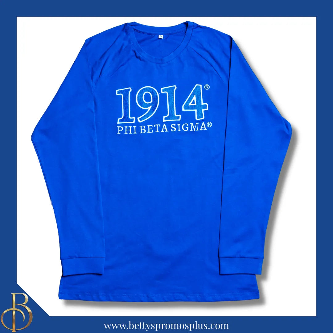 Phi Beta Sigma ΦΒΣ 1914 Embroidered Long Sleeve T-Shirt-Blue-Medium-Phi Beta Sigma Paraphernalia-Phi Beta Sigma T-Shirts-Betty's Promos Plus