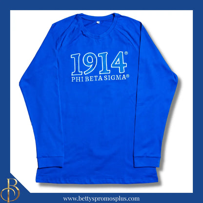 Phi Beta Sigma ΦΒΣ 1914 Embroidered Long Sleeve T-Shirt-Blue-Medium-Phi Beta Sigma Paraphernalia-Phi Beta Sigma T-Shirts-Betty's Promos Plus