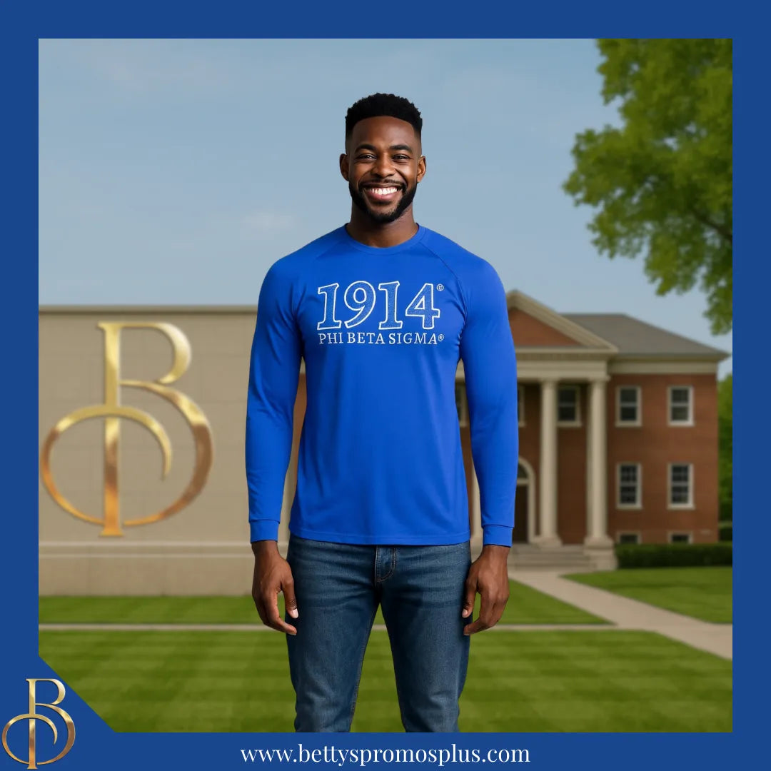 Phi Beta Sigma ΦΒΣ 1914 Embroidered Long Sleeve T-Shirt-Phi Beta Sigma Paraphernalia-Phi Beta Sigma T-Shirts-Betty's Promos Plus