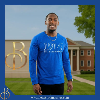 Phi Beta Sigma ΦΒΣ 1914 Embroidered Long Sleeve T-Shirt-Phi Beta Sigma Paraphernalia-Phi Beta Sigma T-Shirts-Betty's Promos Plus