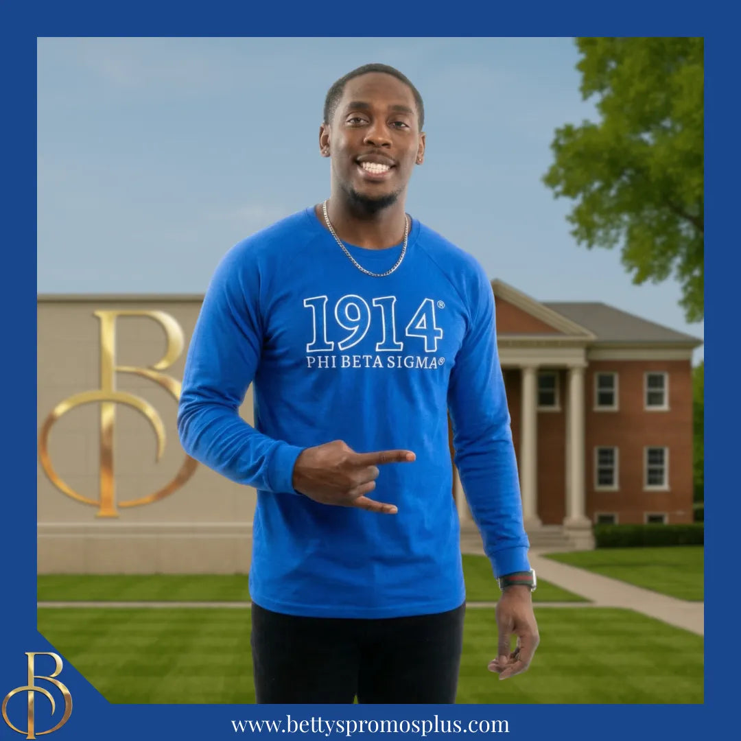 Phi Beta Sigma ΦΒΣ 1914 Embroidered Long Sleeve T-Shirt-Phi Beta Sigma Paraphernalia-Phi Beta Sigma T-Shirts-Betty's Promos Plus