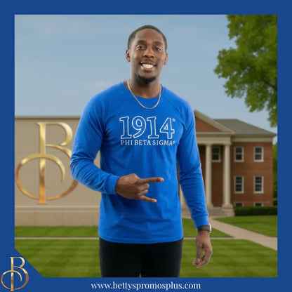 Phi Beta Sigma ΦΒΣ 1914 Embroidered Long Sleeve T-Shirt-Phi Beta Sigma Paraphernalia-Phi Beta Sigma T-Shirts-Betty's Promos Plus