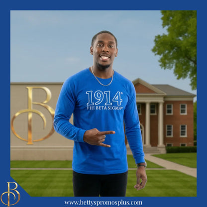 Phi Beta Sigma ΦΒΣ 1914 Embroidered Long Sleeve T-Shirt-Phi Beta Sigma Paraphernalia-Phi Beta Sigma T-Shirts-Betty's Promos Plus