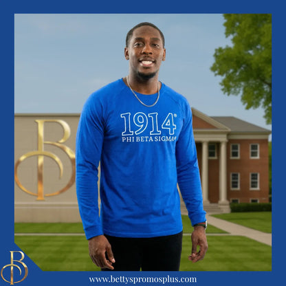 Phi Beta Sigma ΦΒΣ 1914 Embroidered Long Sleeve T-Shirt-Phi Beta Sigma Paraphernalia-Phi Beta Sigma T-Shirts-Betty's Promos Plus