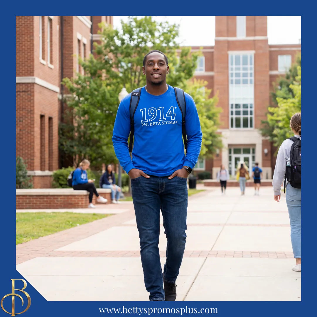 Phi Beta Sigma ΦΒΣ 1914 Embroidered Long Sleeve T-Shirt-Phi Beta Sigma Paraphernalia-Phi Beta Sigma T-Shirts-Betty's Promos Plus