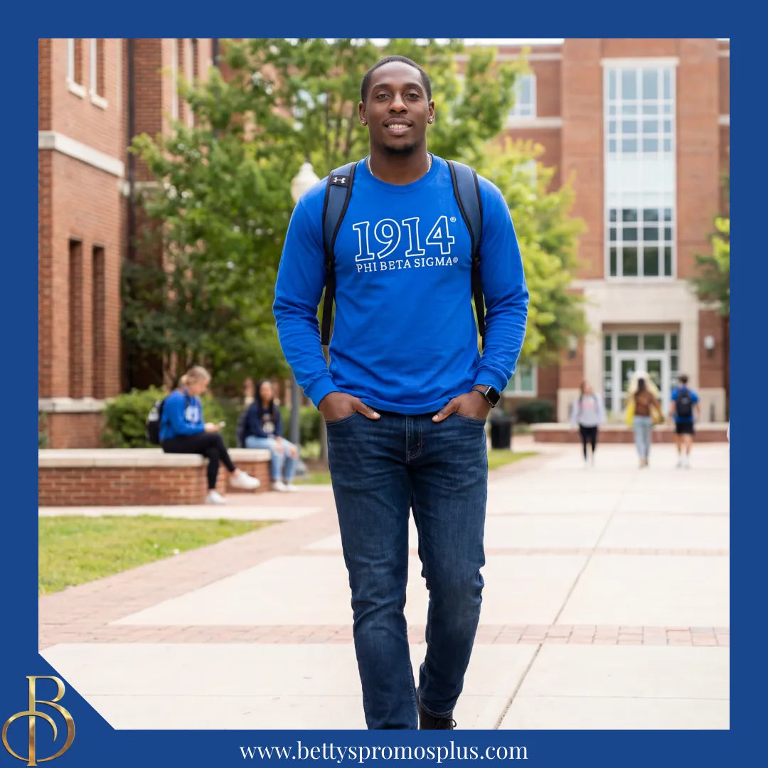 Phi Beta Sigma ΦΒΣ 1914 Embroidered Long Sleeve T-Shirt-Phi Beta Sigma Paraphernalia-Phi Beta Sigma T-Shirts-Betty's Promos Plus