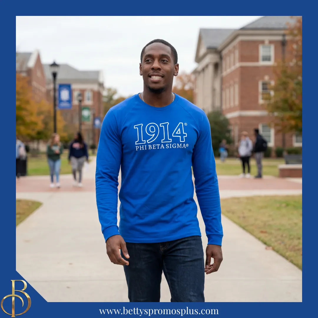Phi Beta Sigma ΦΒΣ 1914 Embroidered Long Sleeve T-Shirt-Phi Beta Sigma Paraphernalia-Phi Beta Sigma T-Shirts-Betty's Promos Plus