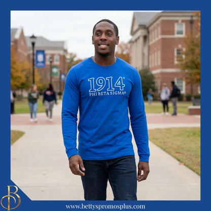 Phi Beta Sigma ΦΒΣ 1914 Embroidered Long Sleeve T-Shirt-Phi Beta Sigma Paraphernalia-Phi Beta Sigma T-Shirts-Betty's Promos Plus