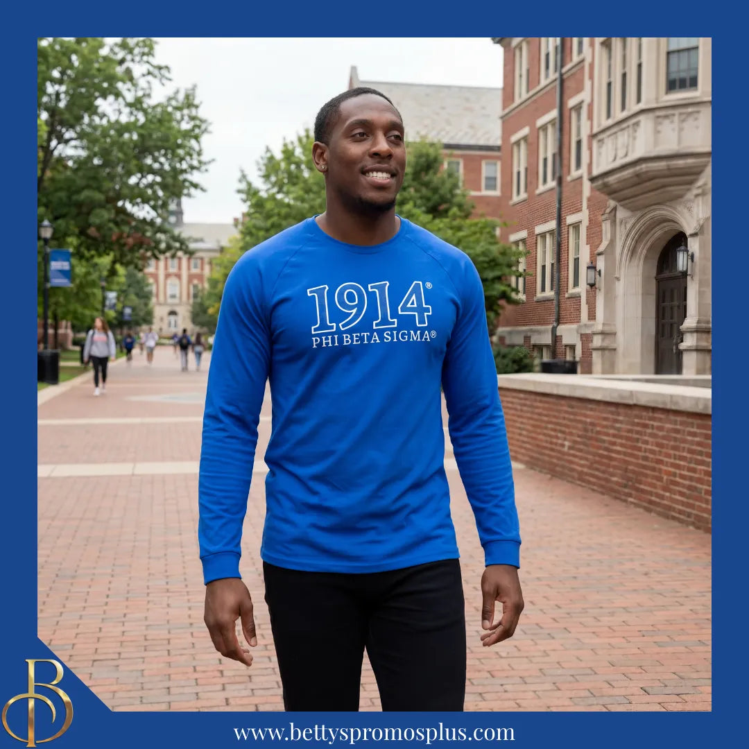 Phi Beta Sigma ΦΒΣ 1914 Embroidered Long Sleeve T-Shirt-Phi Beta Sigma Paraphernalia-Phi Beta Sigma T-Shirts-Betty's Promos Plus