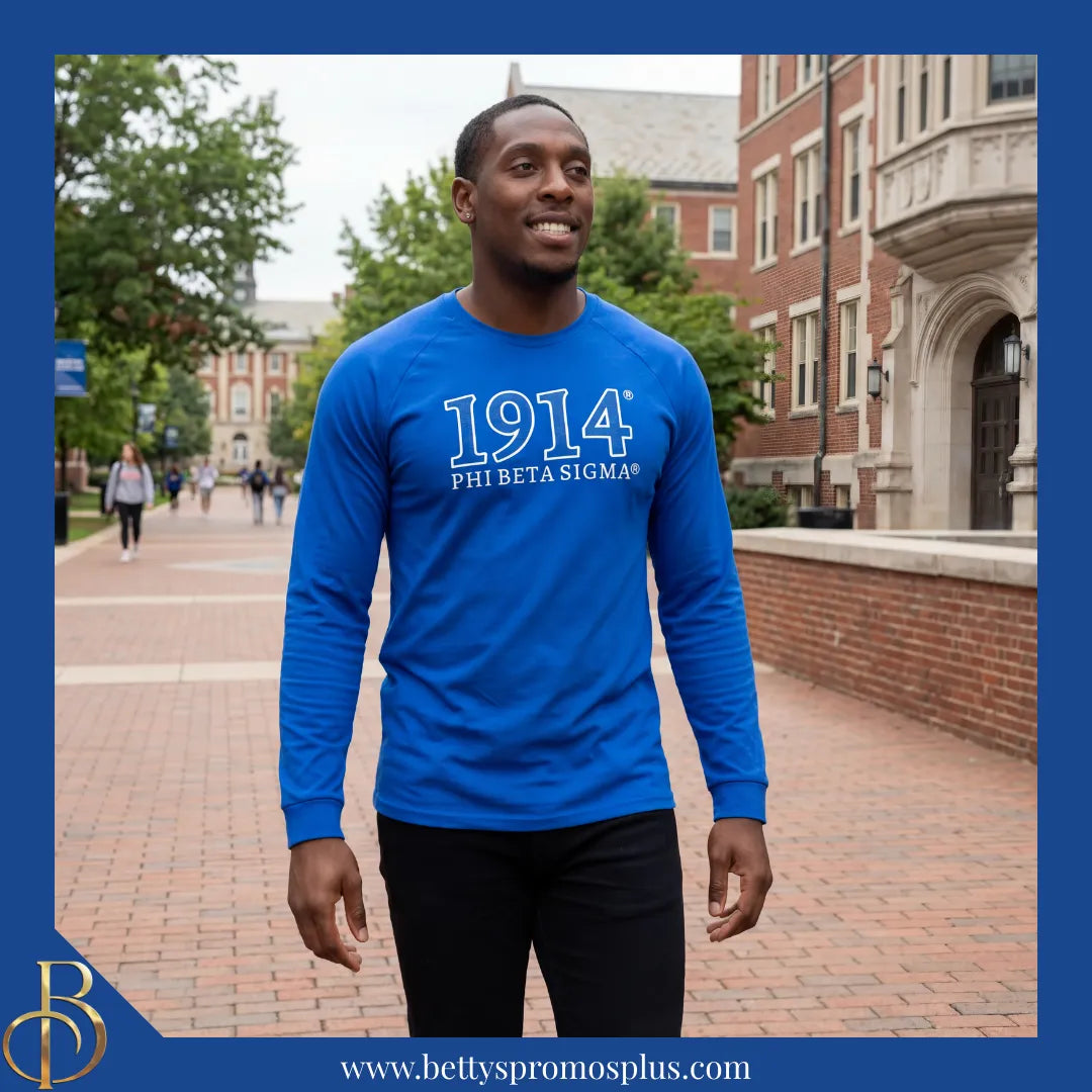 Phi Beta Sigma ΦΒΣ 1914 Embroidered Long Sleeve T-Shirt-Phi Beta Sigma Paraphernalia-Phi Beta Sigma T-Shirts-Betty's Promos Plus