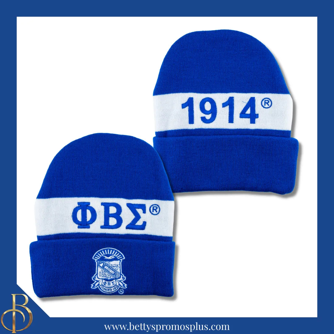 Phi Beta Sigma ΦΒΣ 1914 Embroidered Shield Knit Crest Beanie-Blue-Phi Beta Sigma Paraphernalia-Phi Beta Sigma Hats-Betty's Promos Plus