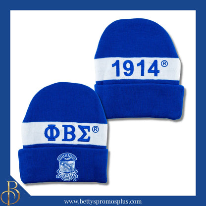 Phi Beta Sigma ΦΒΣ 1914 Embroidered Shield Knit Crest Beanie-Blue-Phi Beta Sigma Paraphernalia-Phi Beta Sigma Hats-Betty's Promos Plus
