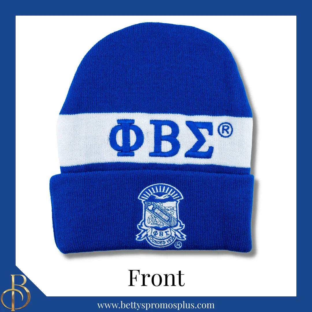 Phi Beta Sigma ΦΒΣ 1914 Embroidered Shield Knit Crest Beanie-Phi Beta Sigma Paraphernalia-Phi Beta Sigma Hats-Betty's Promos Plus