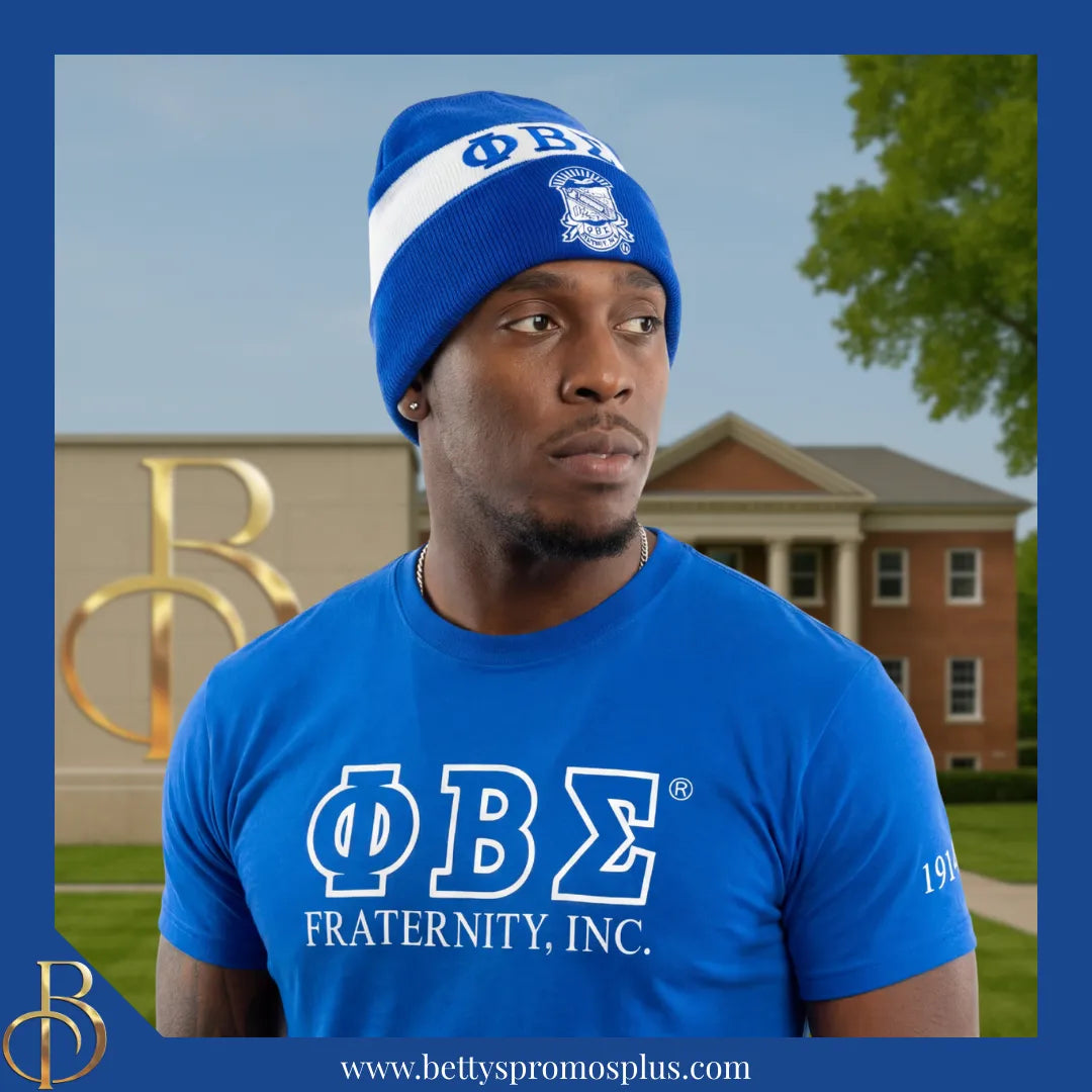 Phi Beta Sigma ΦΒΣ 1914 Embroidered Shield Knit Crest Beanie-Phi Beta Sigma Paraphernalia-Phi Beta Sigma Hats-Betty's Promos Plus