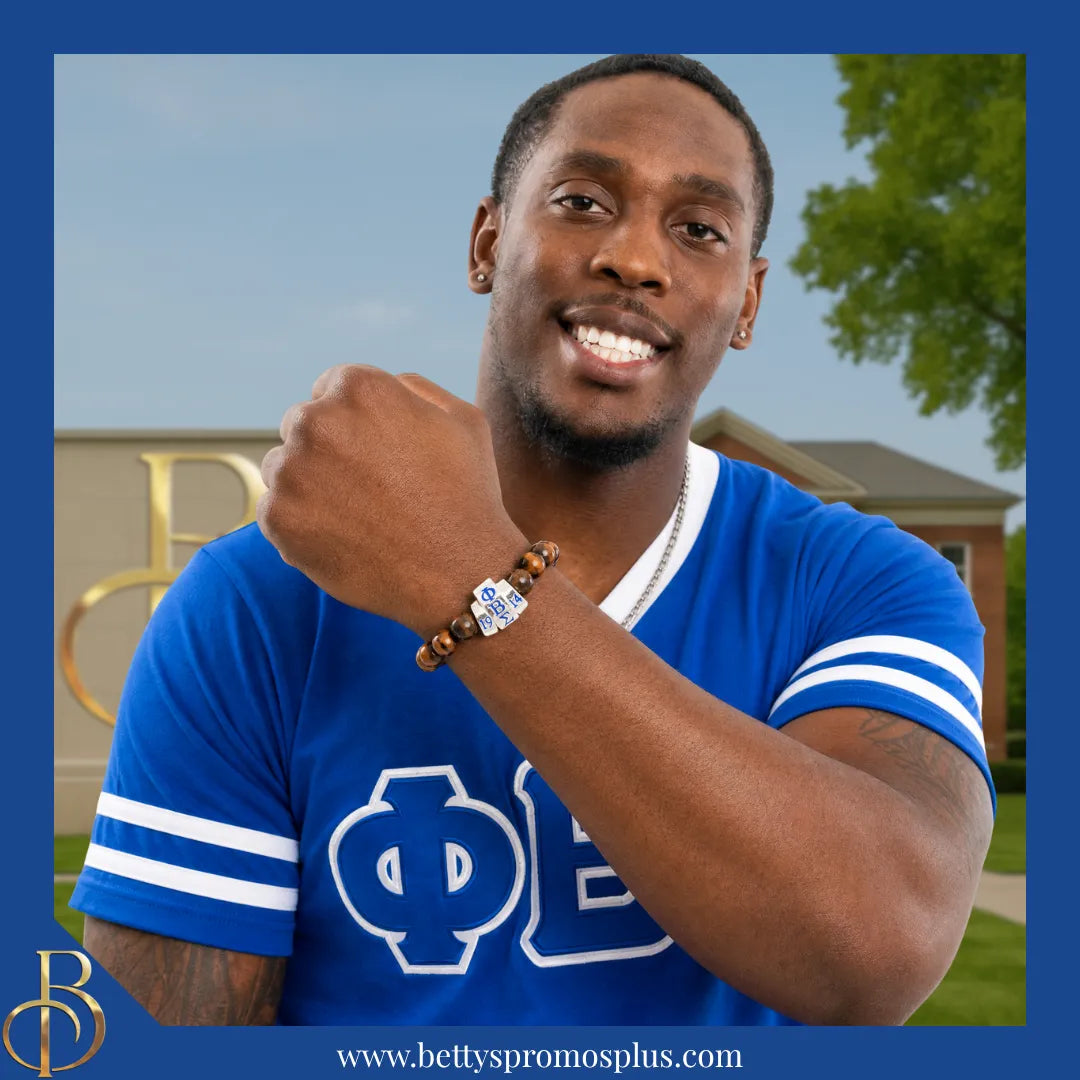 Phi Beta Sigma ΦΒΣ 1914 Natural Wood Beaded Bracelet-Phi Beta Sigma Paraphernalia-Phi Beta Sigma Bracelet-Betty's Promos Plus
