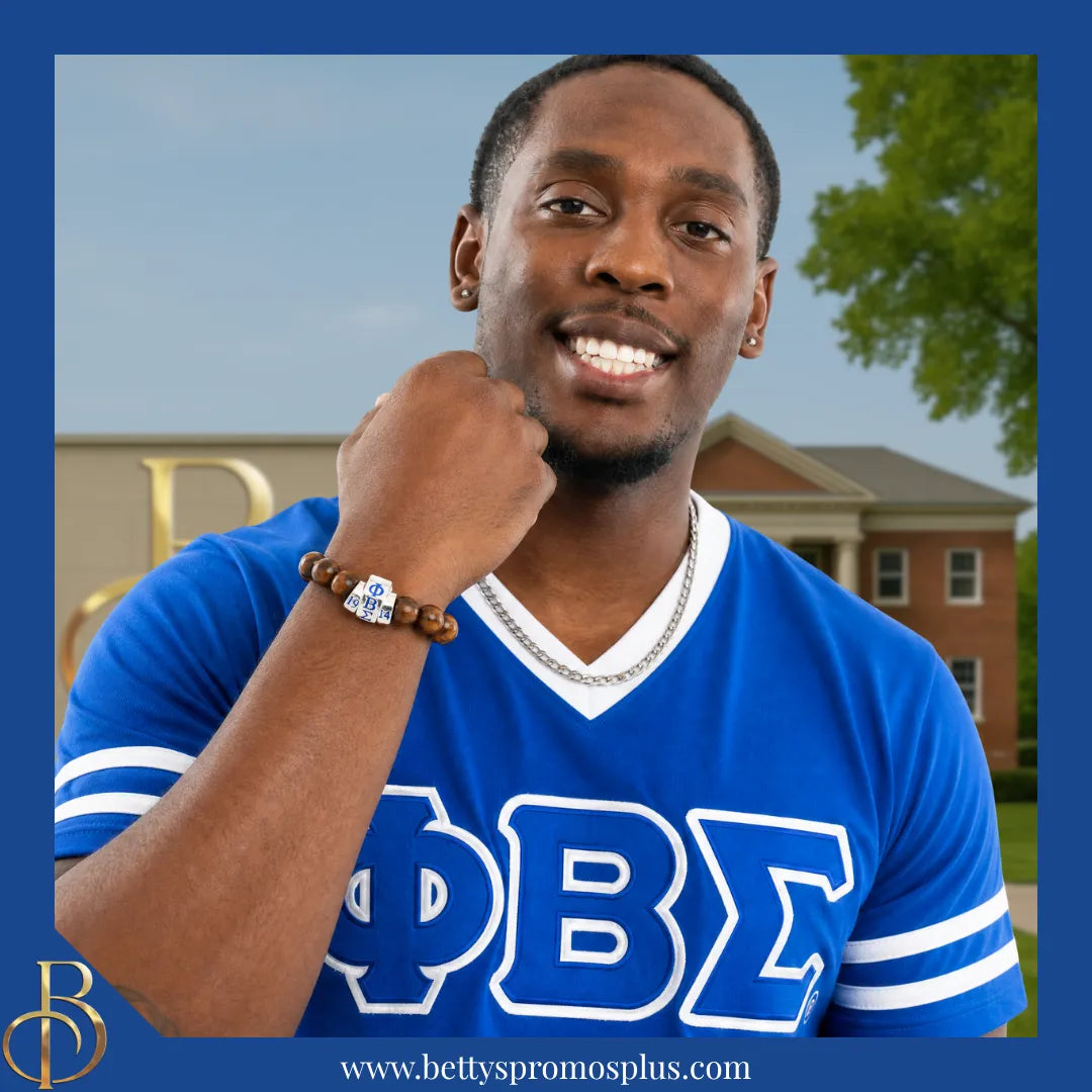 Phi Beta Sigma ΦΒΣ 1914 Natural Wood Beaded Bracelet-Phi Beta Sigma Paraphernalia-Phi Beta Sigma Bracelet-Betty's Promos Plus