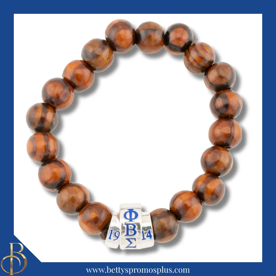 Phi Beta Sigma ΦΒΣ 1914 Natural Wood Beaded Bracelet-Phi Beta Sigma Paraphernalia-Phi Beta Sigma Bracelet-Betty's Promos Plus