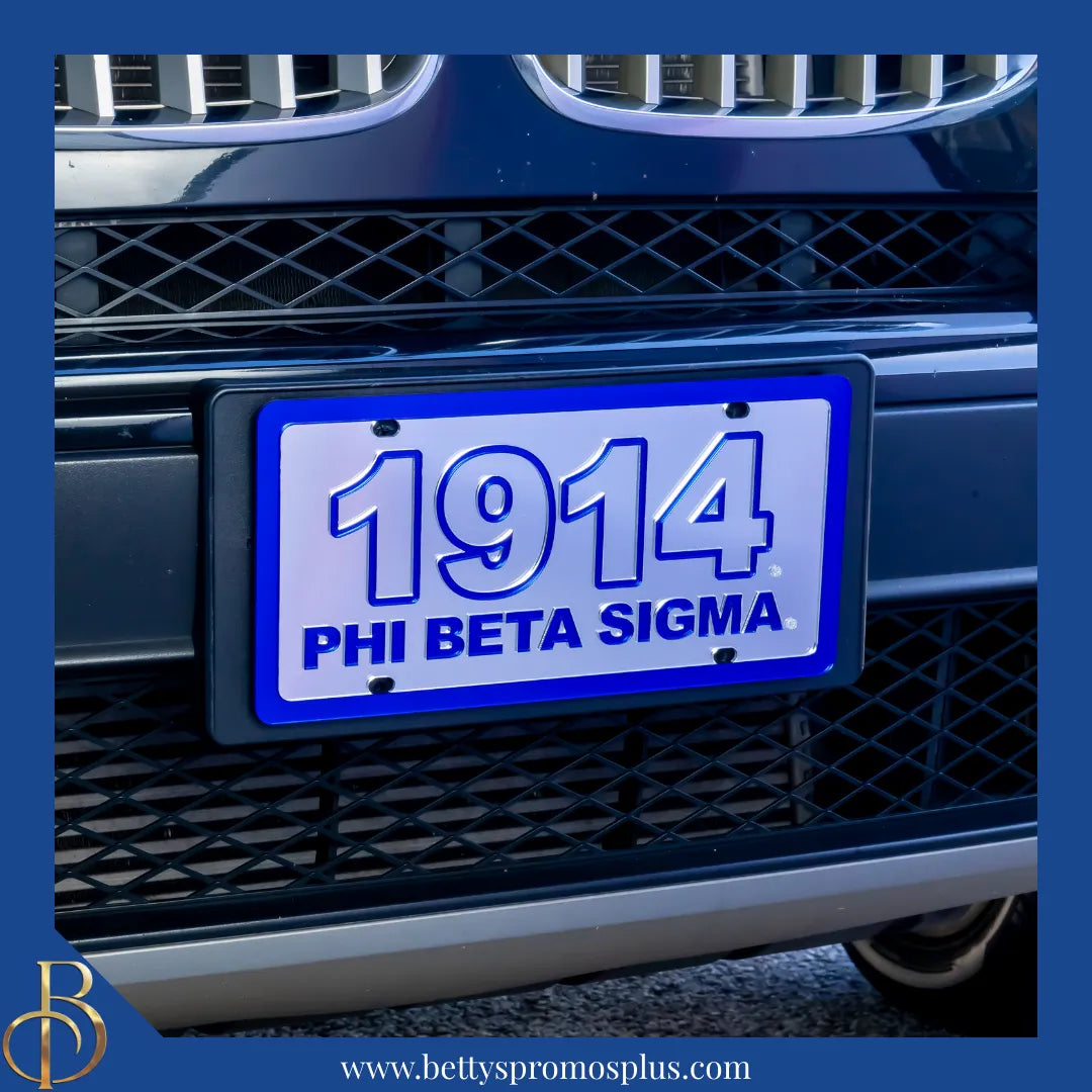 Phi Beta Sigma ΦΒΣ 1914 with Phi Beta Sigma Laser Engraved Mirrored Acrylic Auto Tag License Plate-Phi Beta Sigma Paraphernalia-Phi Beta Sigma Auto Tag-Betty's Promos Plus