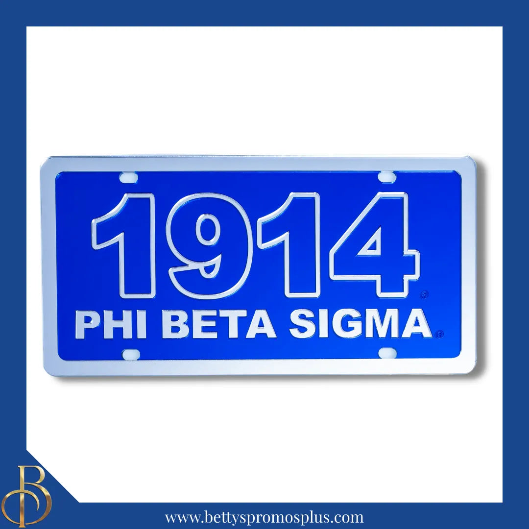 Phi Beta Sigma ΦΒΣ 1914 with Phi Beta Sigma Laser Engraved Mirrored Acrylic Auto Tag License Plate-Phi Beta Sigma Paraphernalia-Phi Beta Sigma Auto Tag-Betty's Promos Plus