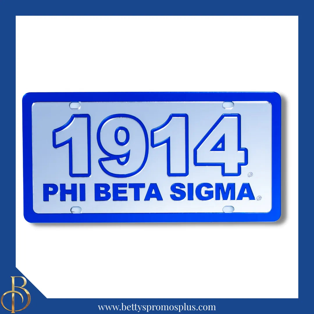 Phi Beta Sigma ΦΒΣ 1914 with Phi Beta Sigma Laser Engraved Mirrored Acrylic Auto Tag License Plate-Phi Beta Sigma Paraphernalia-Phi Beta Sigma Auto Tag-Betty's Promos Plus