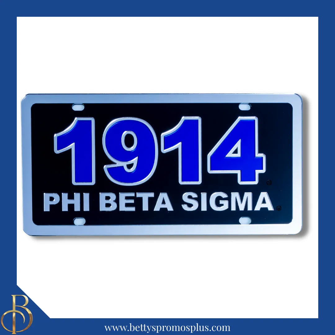 Phi Beta Sigma ΦΒΣ 1914 with Phi Beta Sigma Laser Engraved Mirrored Acrylic Auto Tag License Plate-Phi Beta Sigma Paraphernalia-Phi Beta Sigma Auto Tag-Betty's Promos Plus