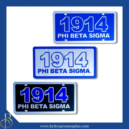 Phi Beta Sigma ΦΒΣ 1914 with Phi Beta Sigma Laser Engraved Mirrored Acrylic Auto Tag License Plate-Phi Beta Sigma Paraphernalia-Phi Beta Sigma Auto Tag-Betty's Promos Plus