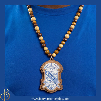 Phi Beta Sigma ΦΒΣ Beaded Tiki Necklace with Raised Crest-Phi Beta Sigma Paraphernalia-Phi Beta Sigma Tiki Necklace-Betty's Promos Plus